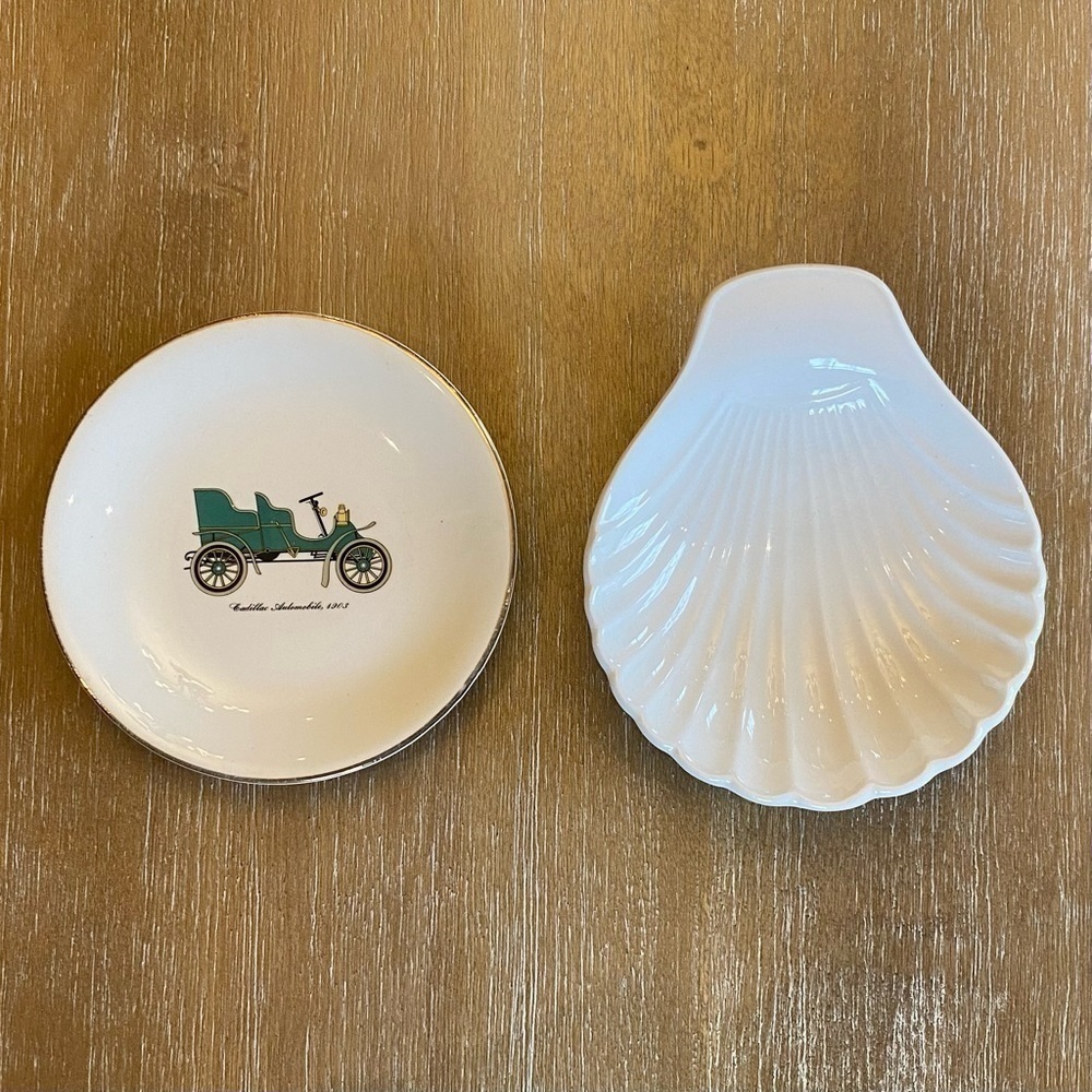 VINTAGE HARKER POTTERY Cadillac Dish & LORD NELSON POTTERY Clam Shell Dish